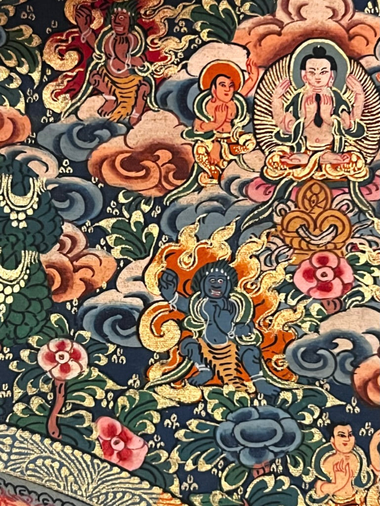 Five Mandala Dark Blue Brocade Thangka