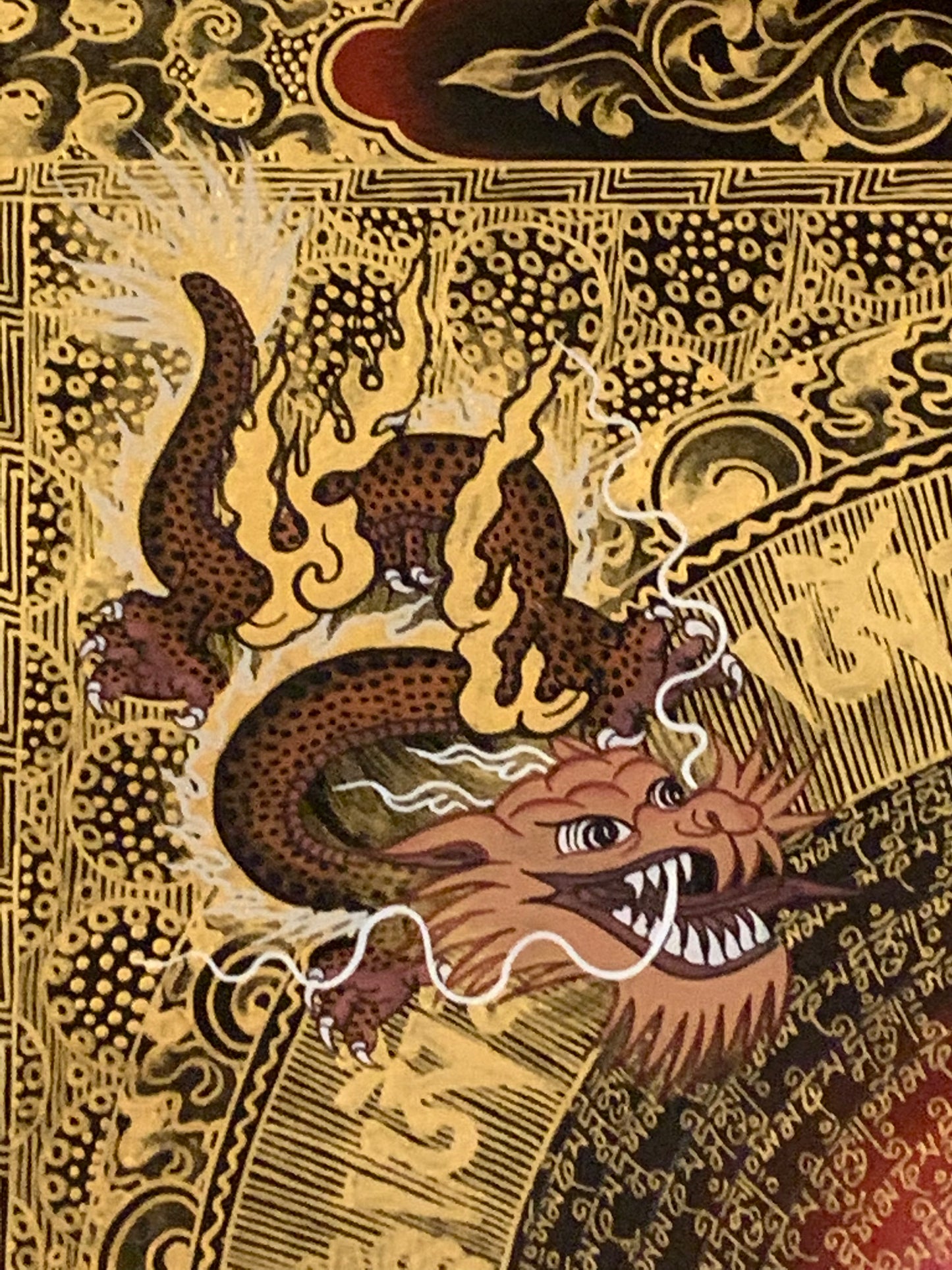 Mantra Endless Knot Dragon Thangka