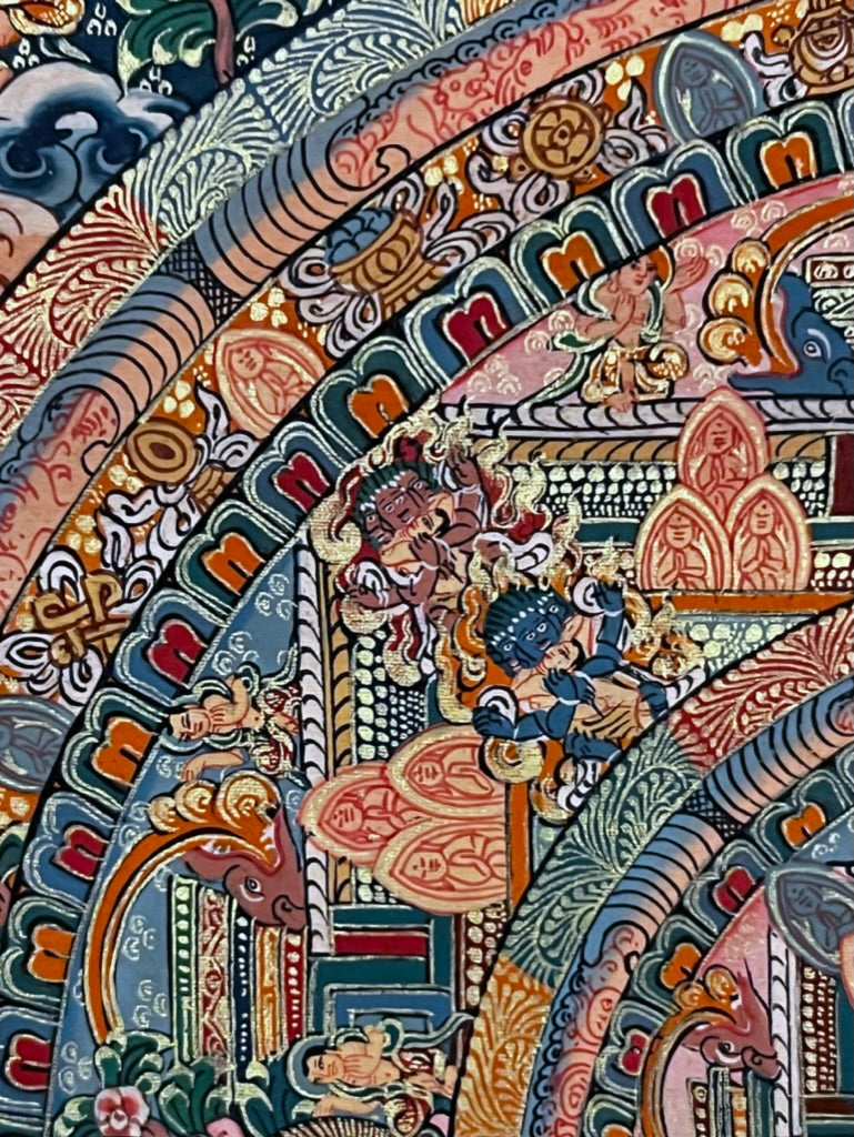 Five Mandala Dark Blue Brocade Thangka
