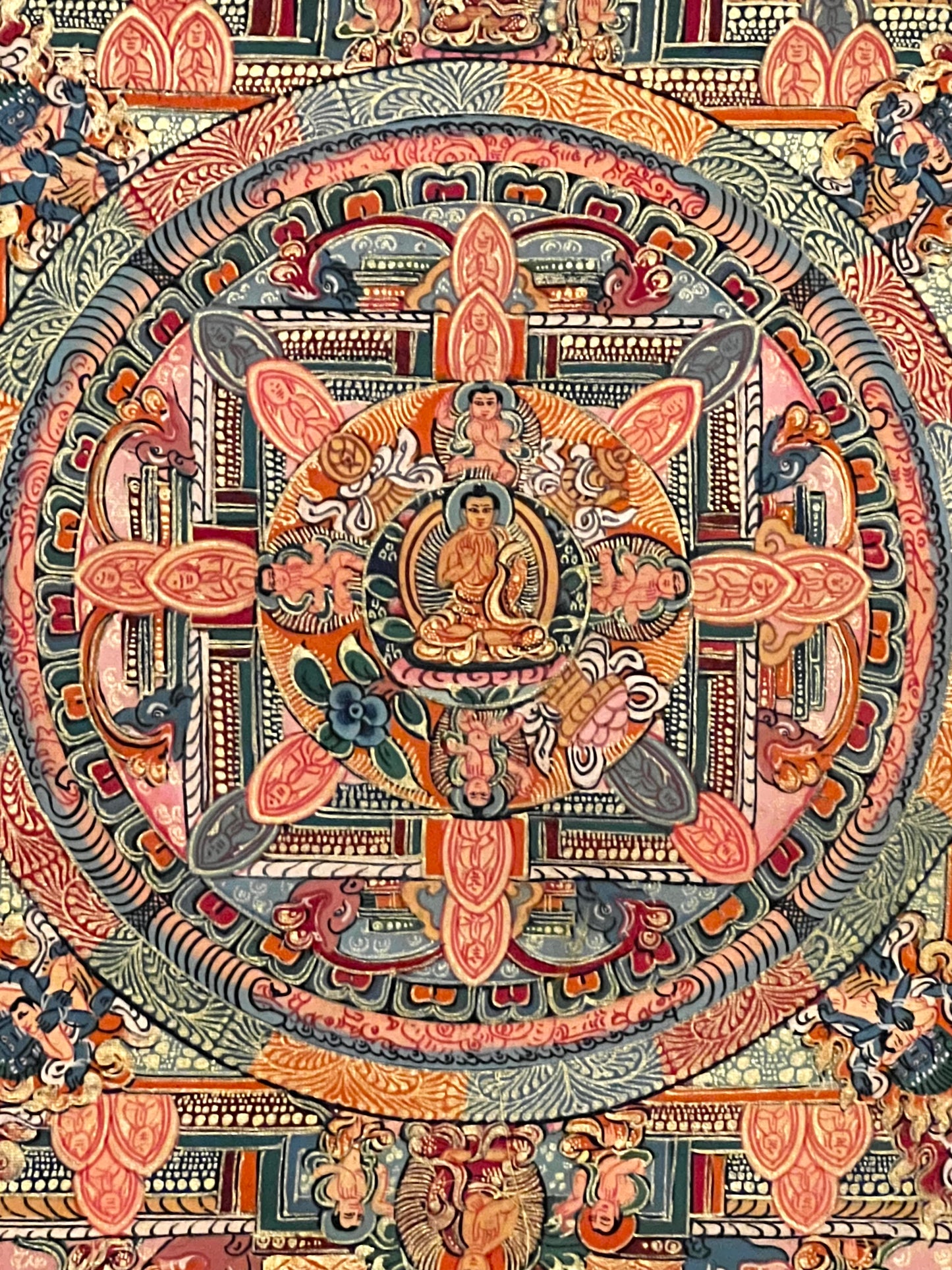 Five Mandala Dark Blue Brocade Thangka