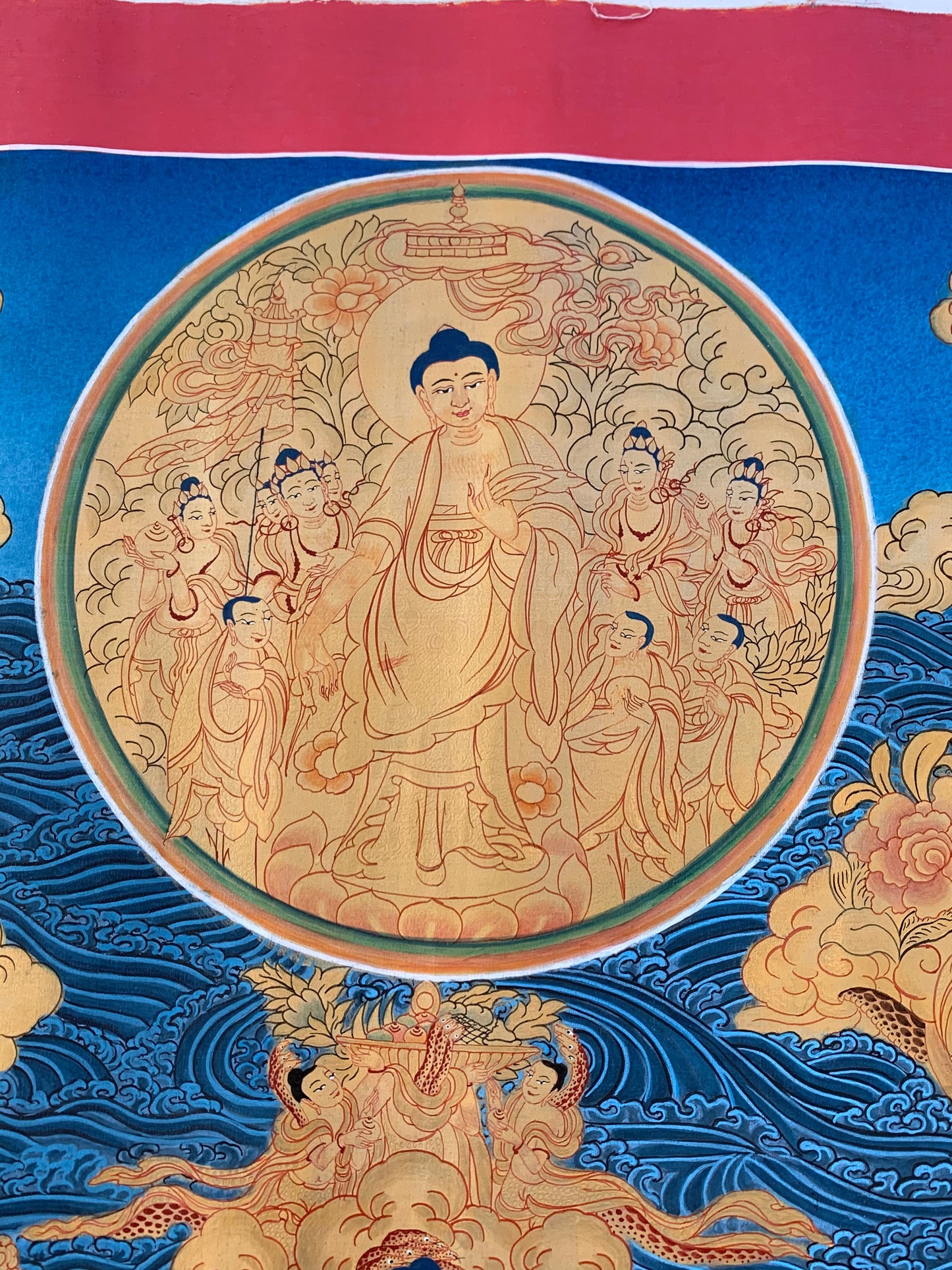 Paani Buddha Water Crossing Unbrocaded Thangka