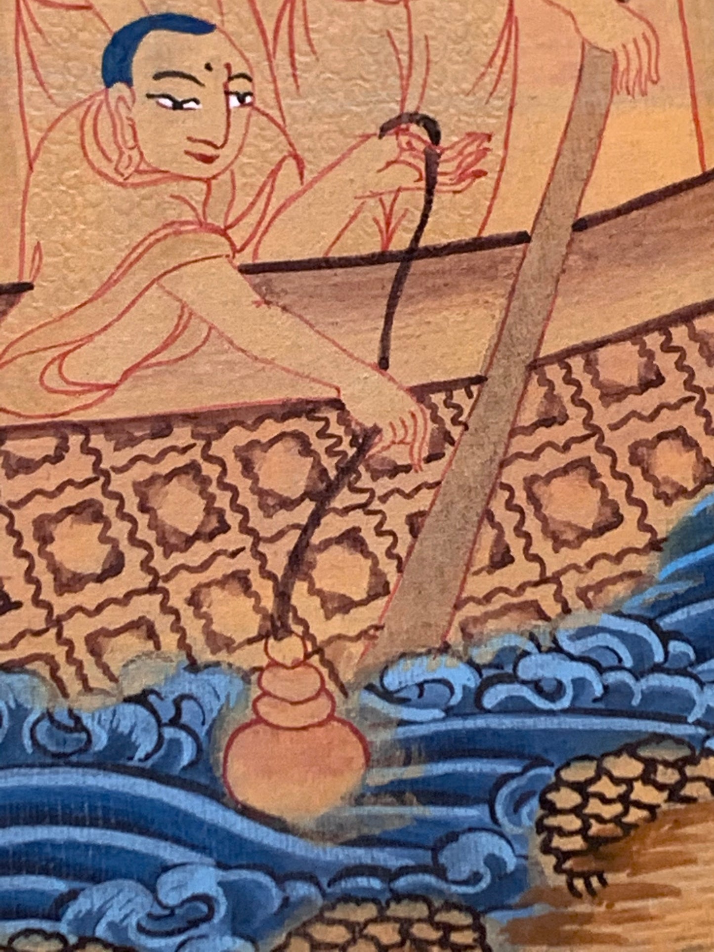 Paani Buddha Water Crossing Unbrocaded Thangka
