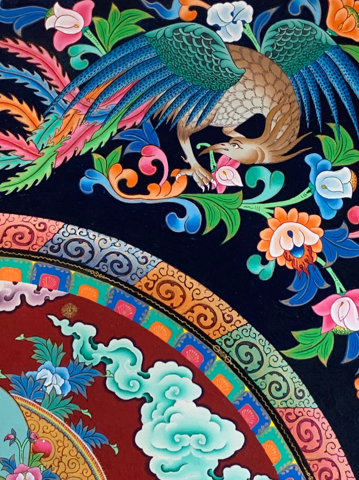 Chenrezig Bird Mandala Unbrocaded Thangka
