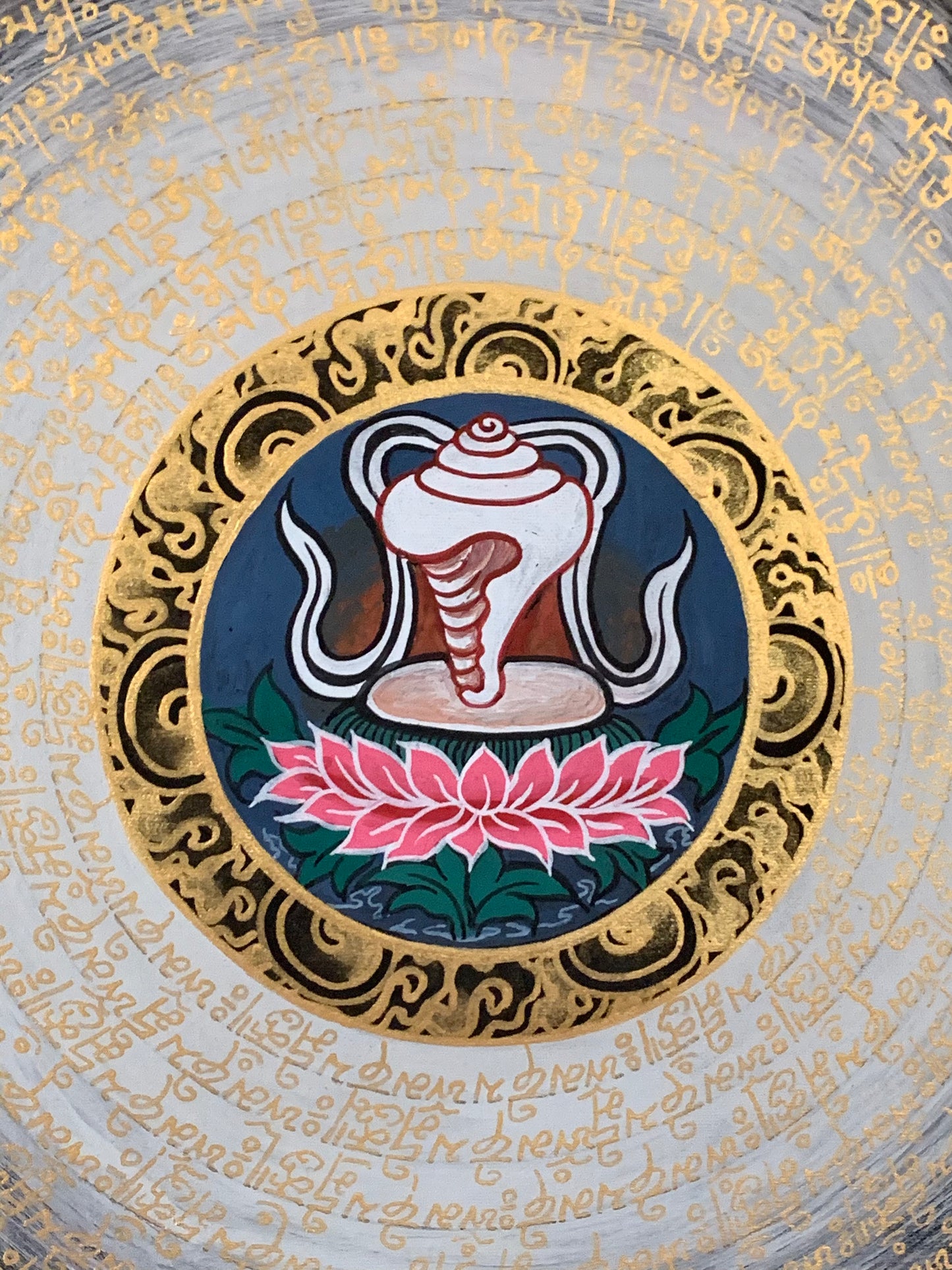 Mantra Mandala Conch Light Brocade Thangka