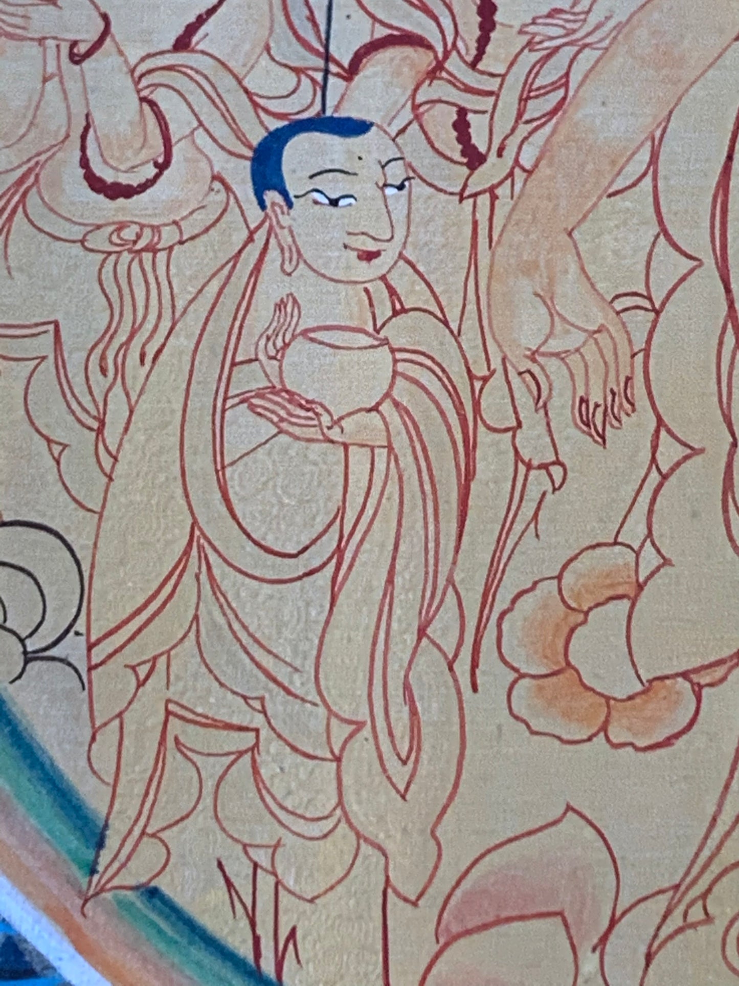 Paani Buddha Water Crossing Unbrocaded Thangka