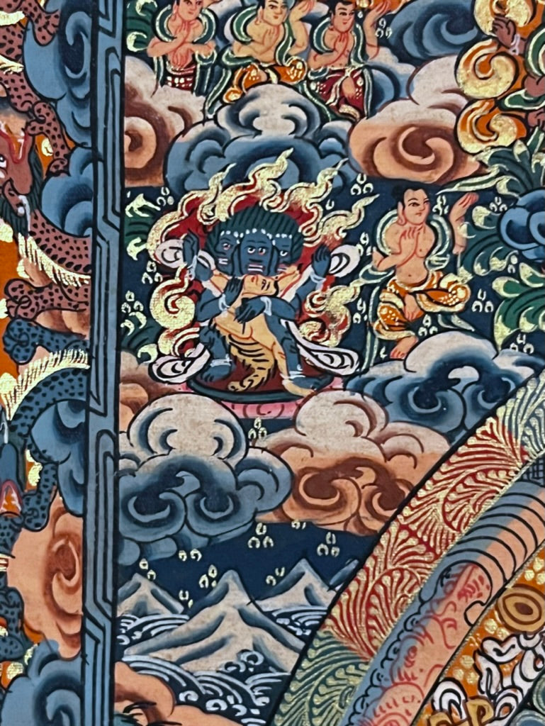 Five Mandala Dark Blue Brocade Thangka