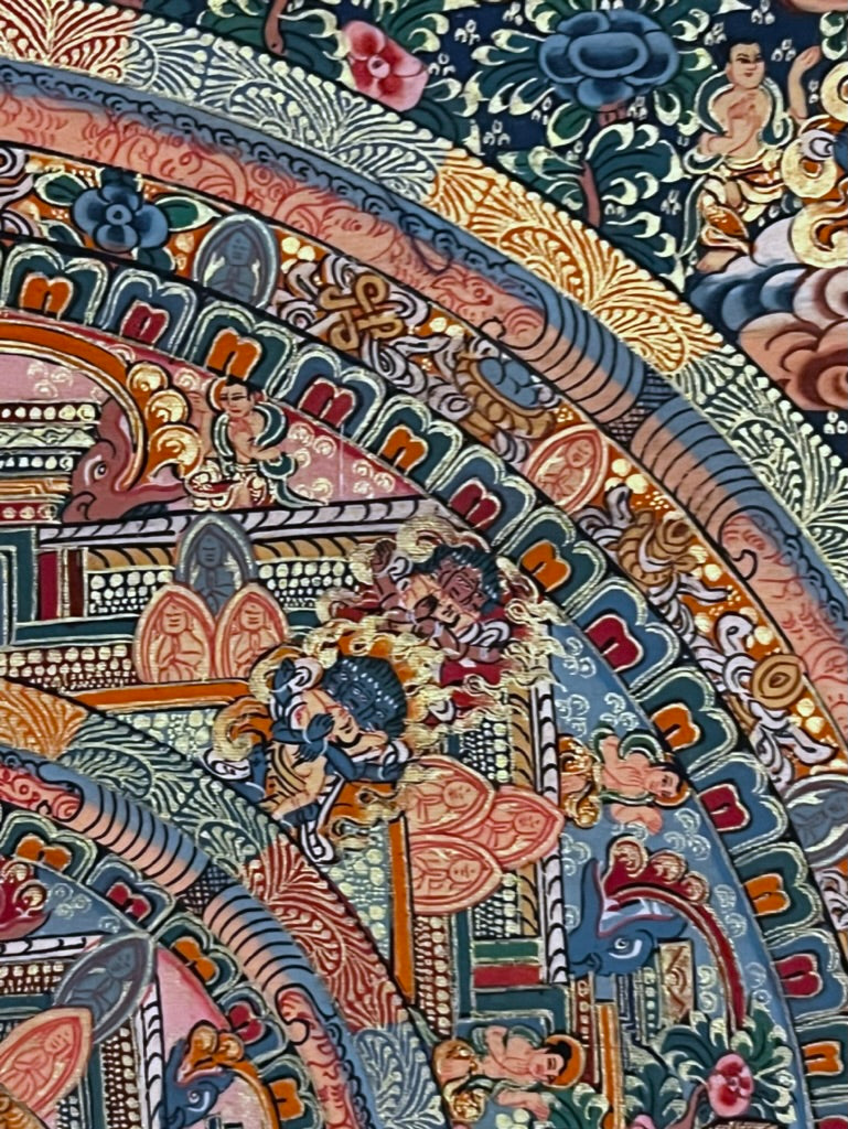 Five Mandala Dark Blue Brocade Thangka