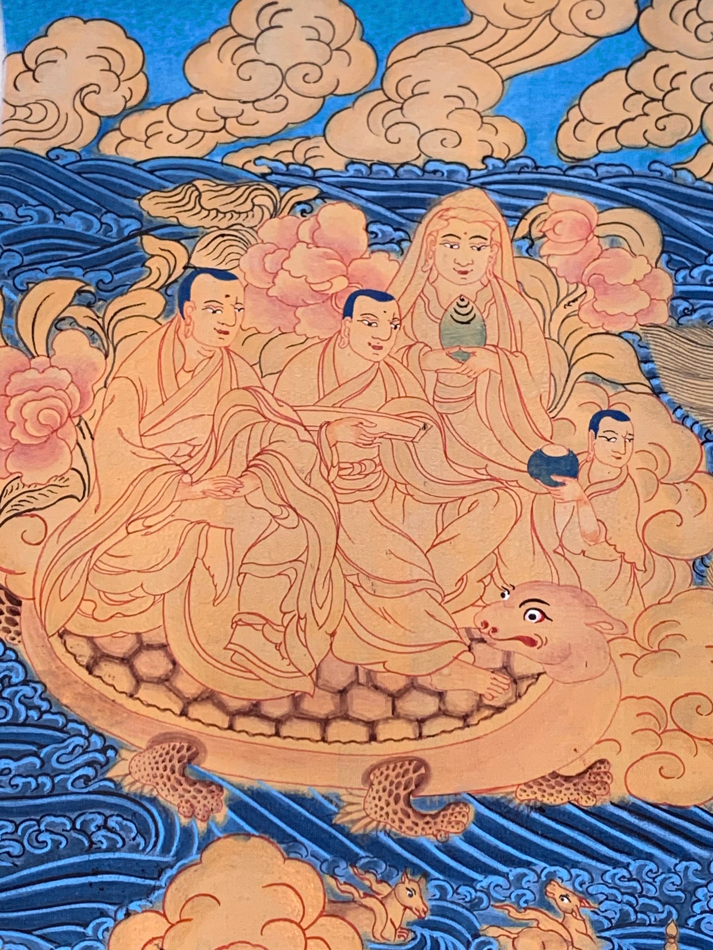 Paani Buddha Water Crossing Unbrocaded Thangka