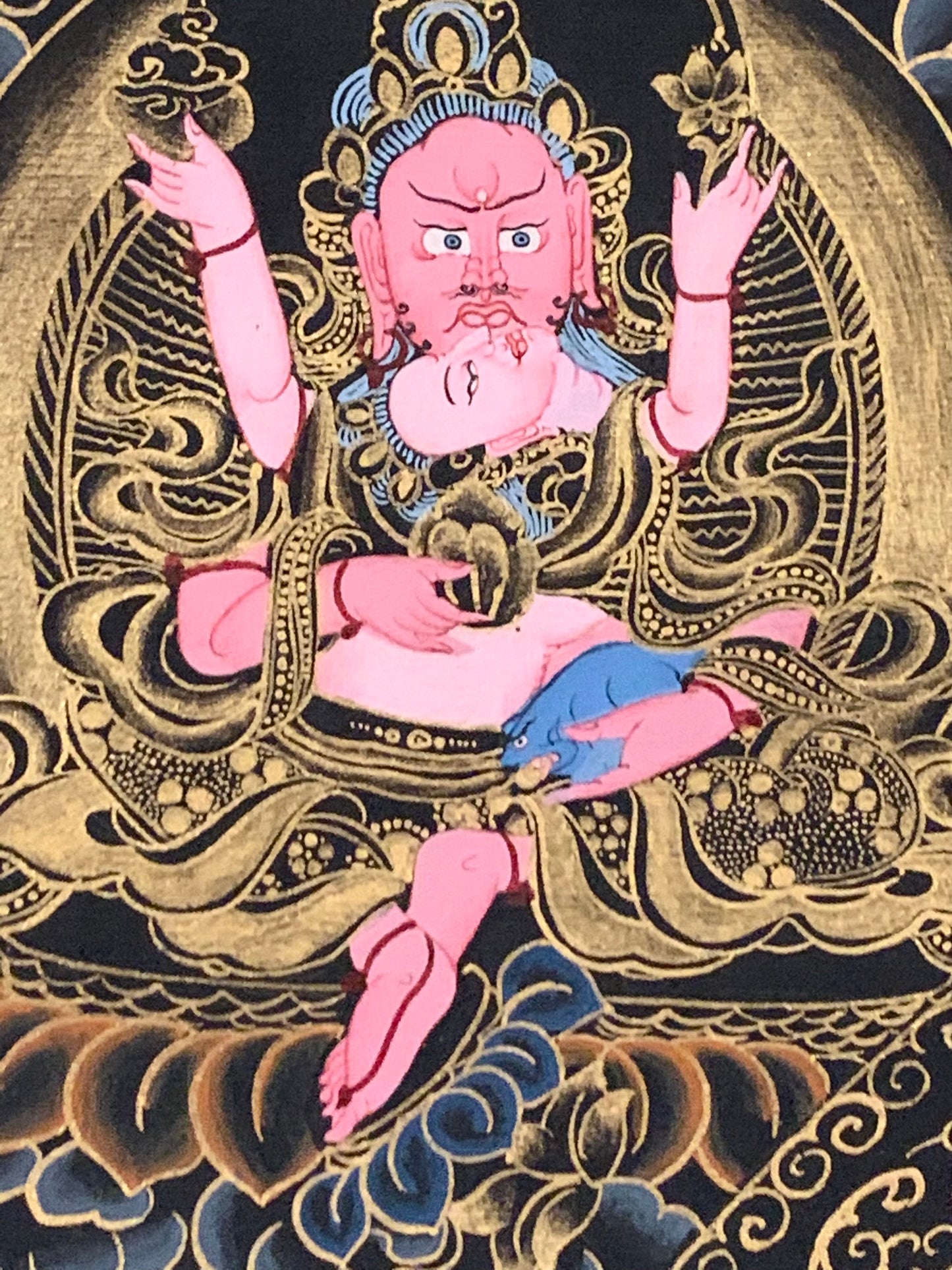 Yellow Dzambhala Light Brocade Thangka