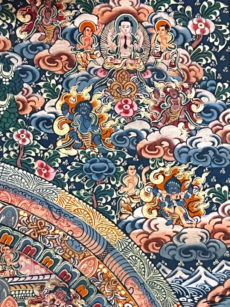 Five Mandala Dark Blue Brocade Thangka