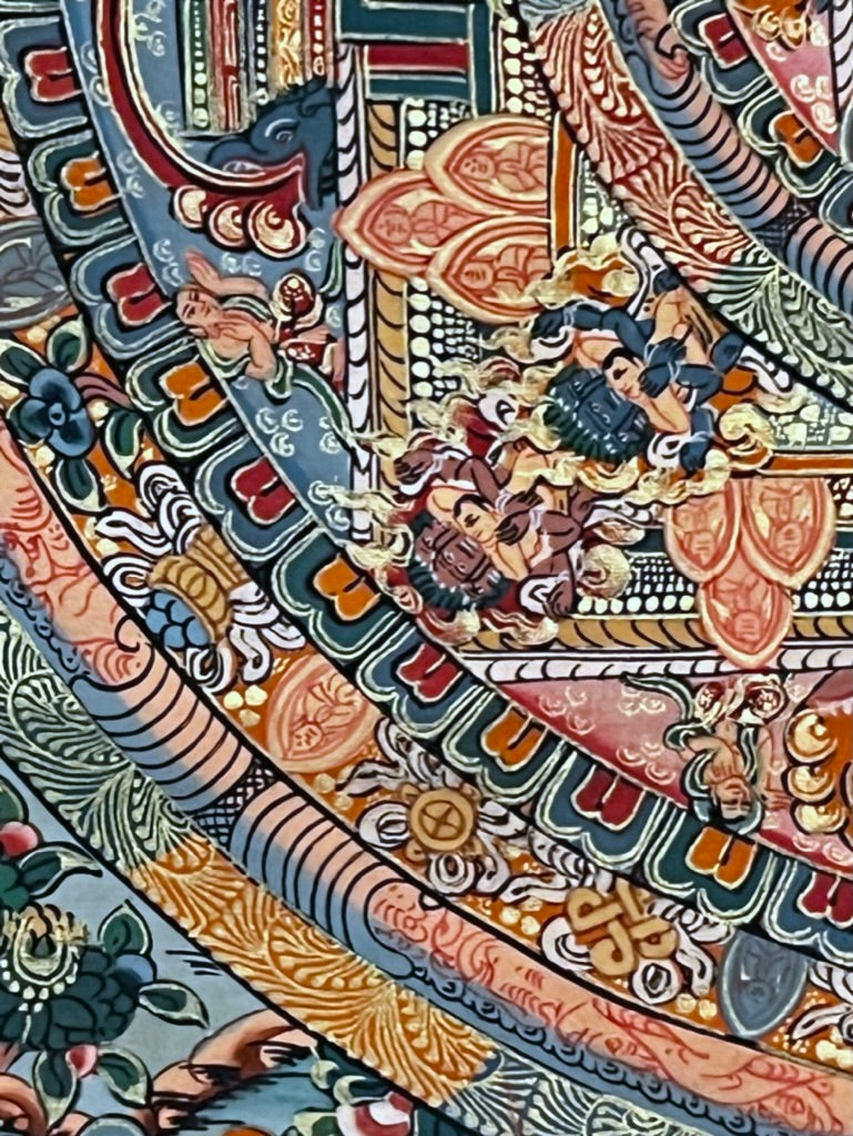 Five Mandala Dark Blue Brocade Thangka