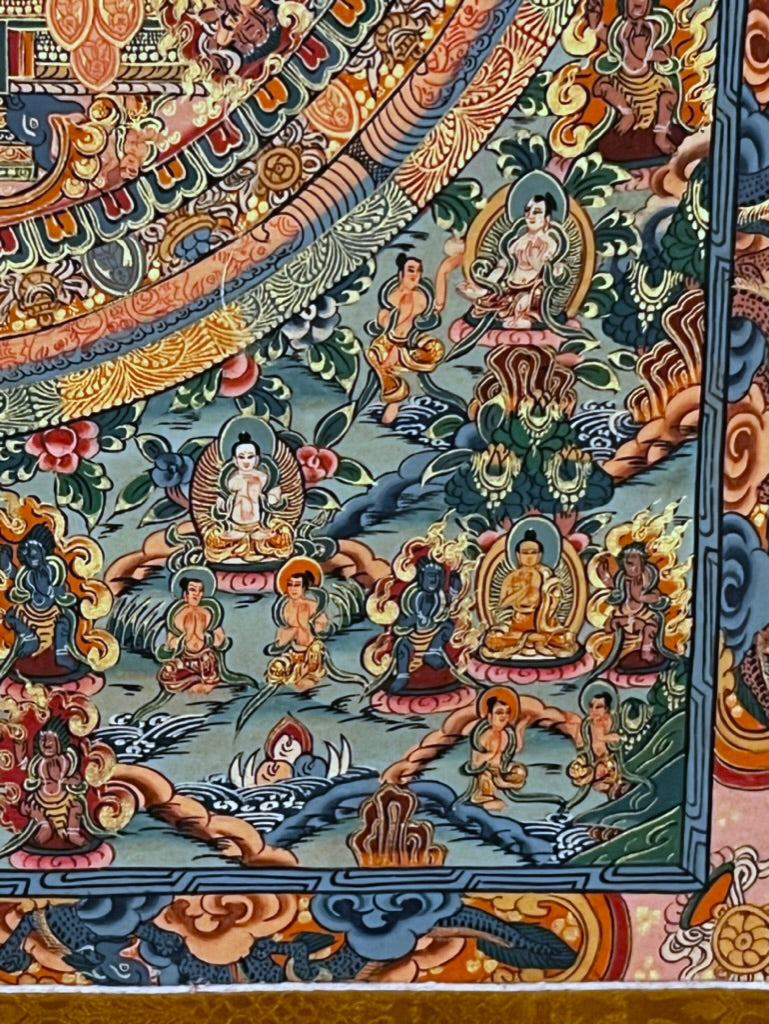 Five Mandala Dark Blue Brocade Thangka