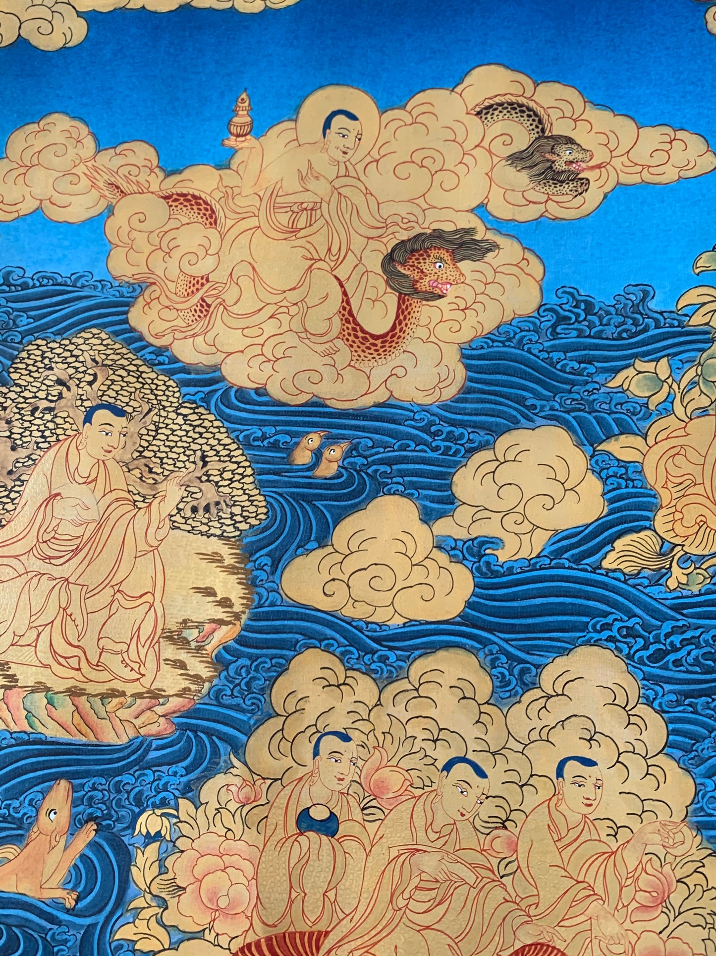 Paani Buddha Water Crossing Unbrocaded Thangka