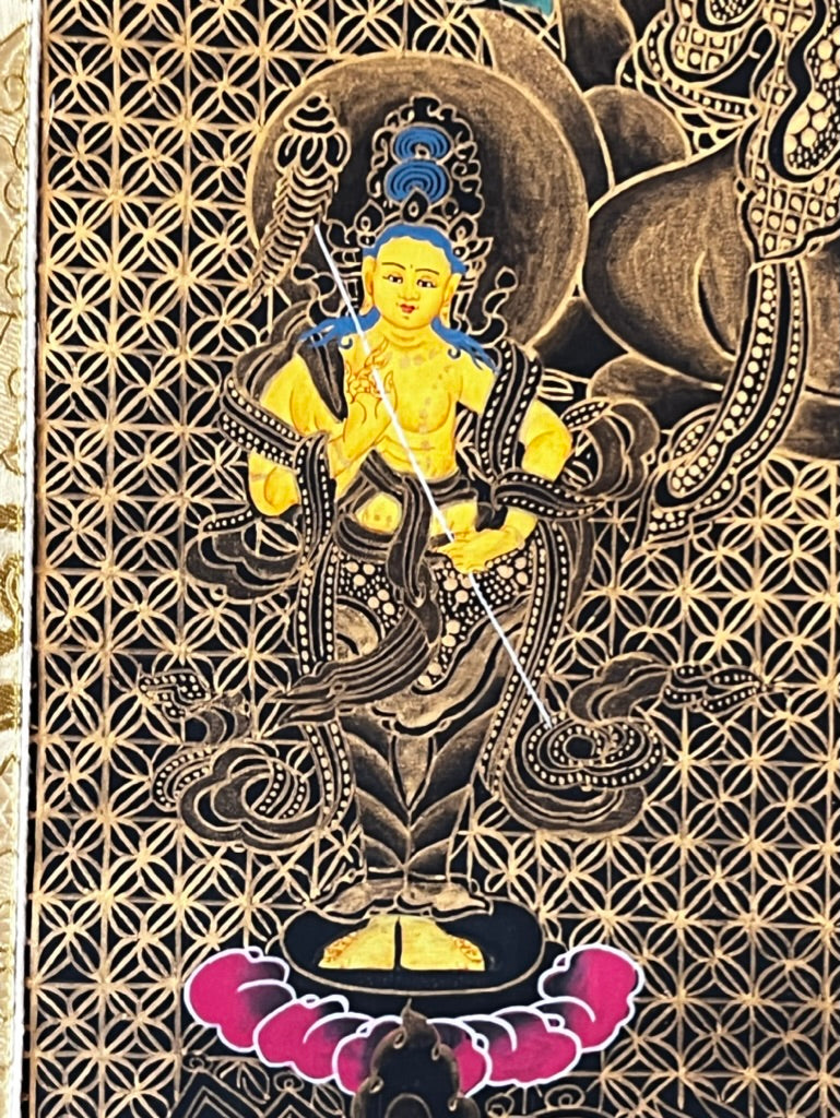 Green Tara Geometric Black Background Thangka