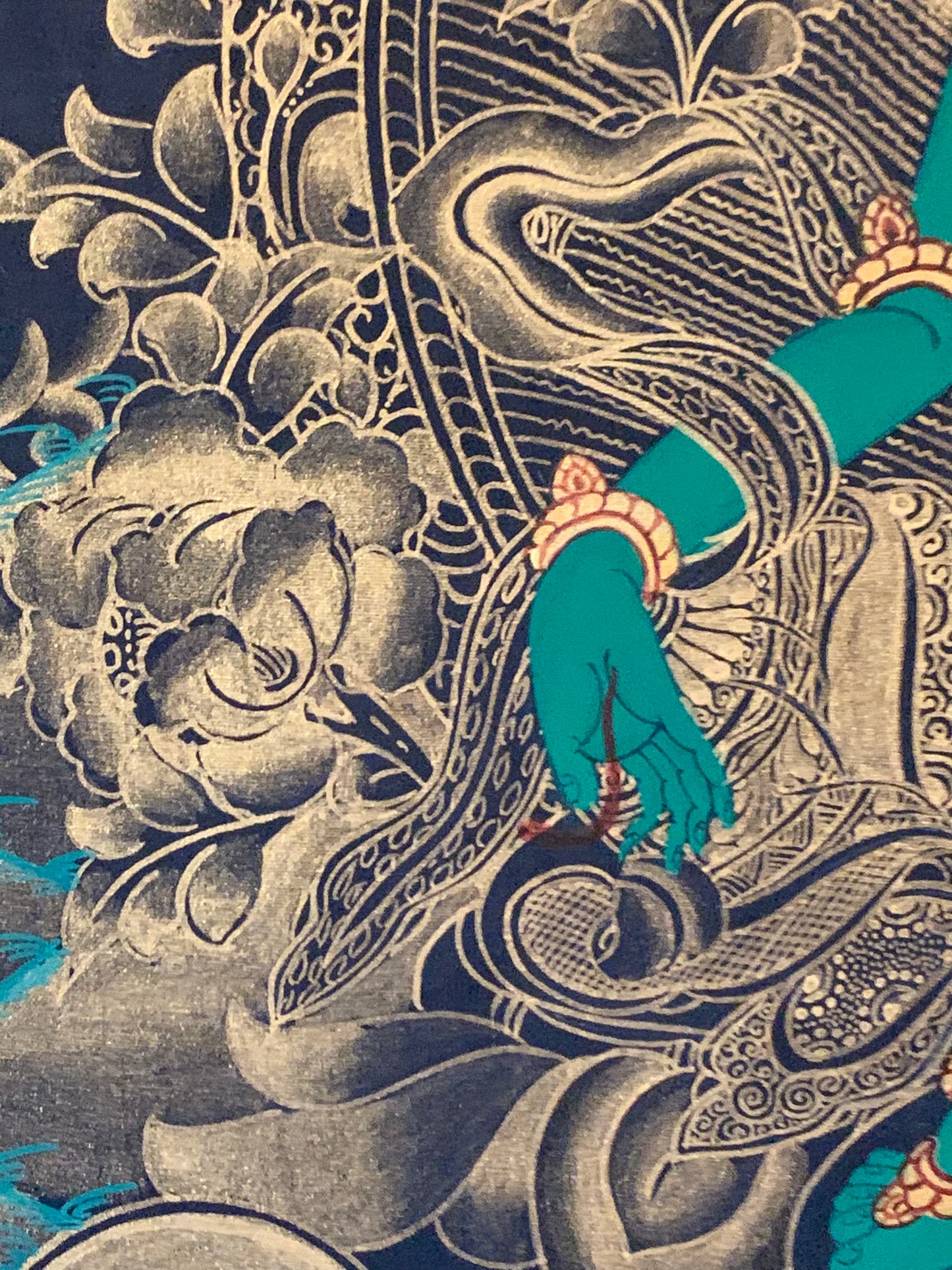Green Tara Black and Gold Brocade Thangka