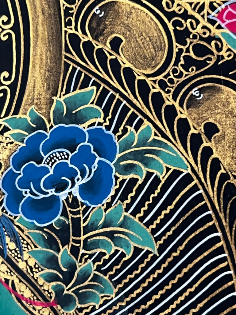 Green Tara Geometric Black Background Thangka