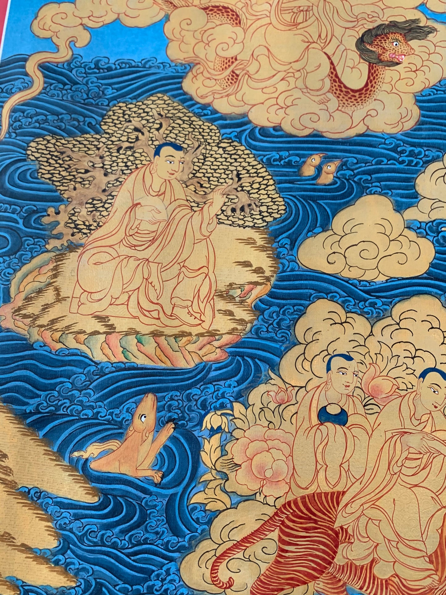 Paani Buddha Water Crossing Unbrocaded Thangka