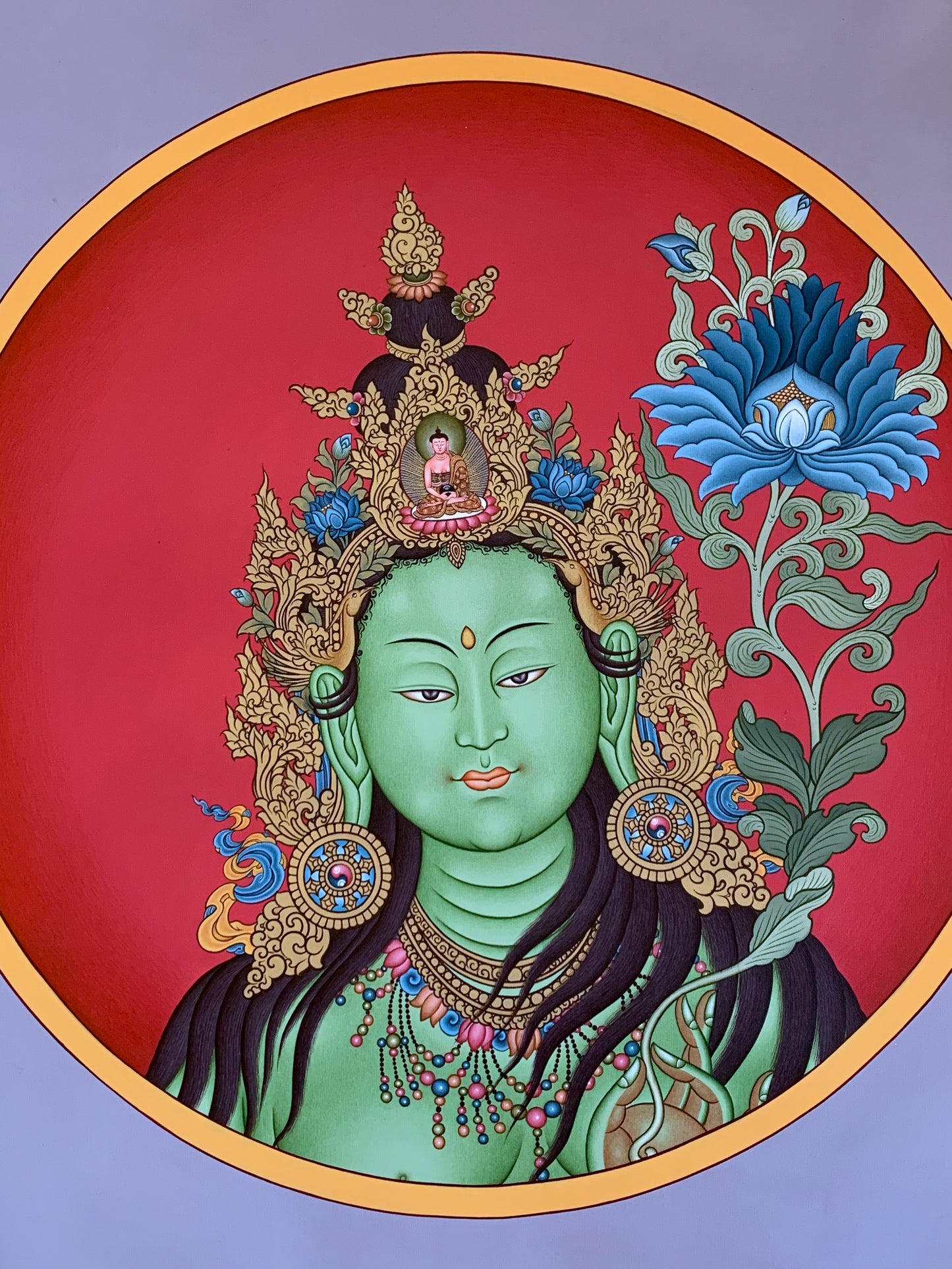 Green Tara Portrait Unbrocaded Thangka