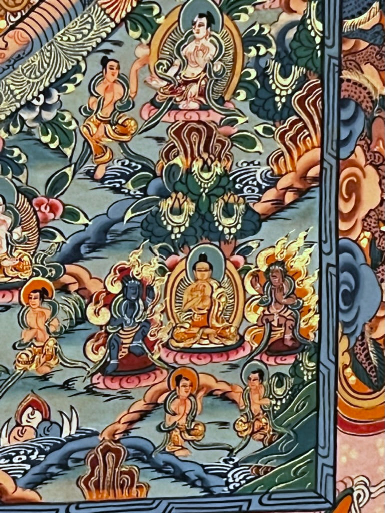 Five Mandala Dark Blue Brocade Thangka