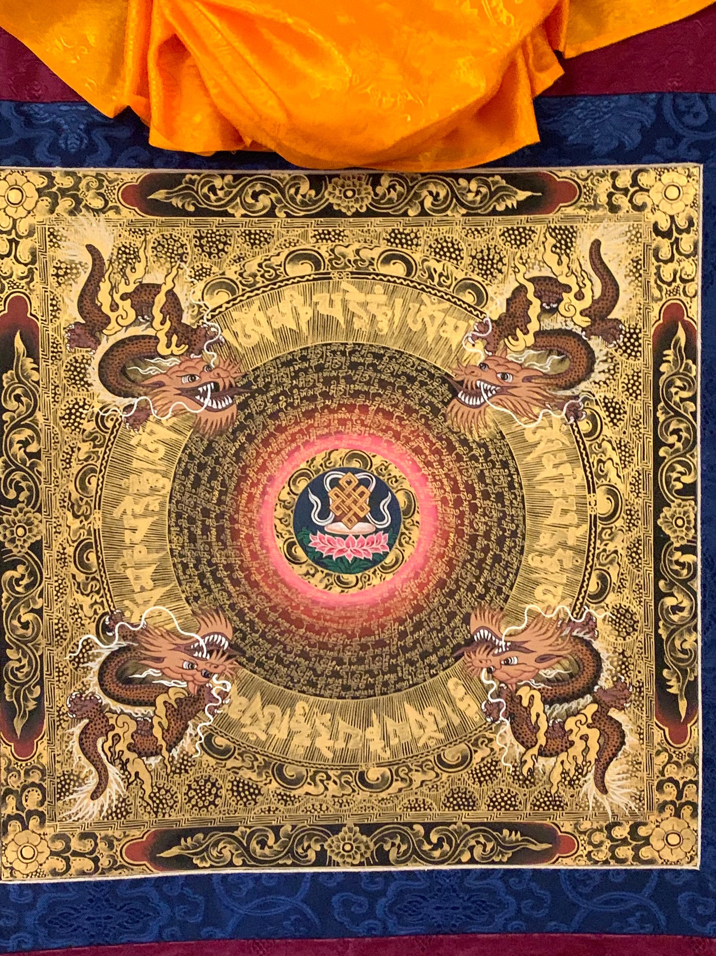 Mantra Endless Knot Dragon Thangka