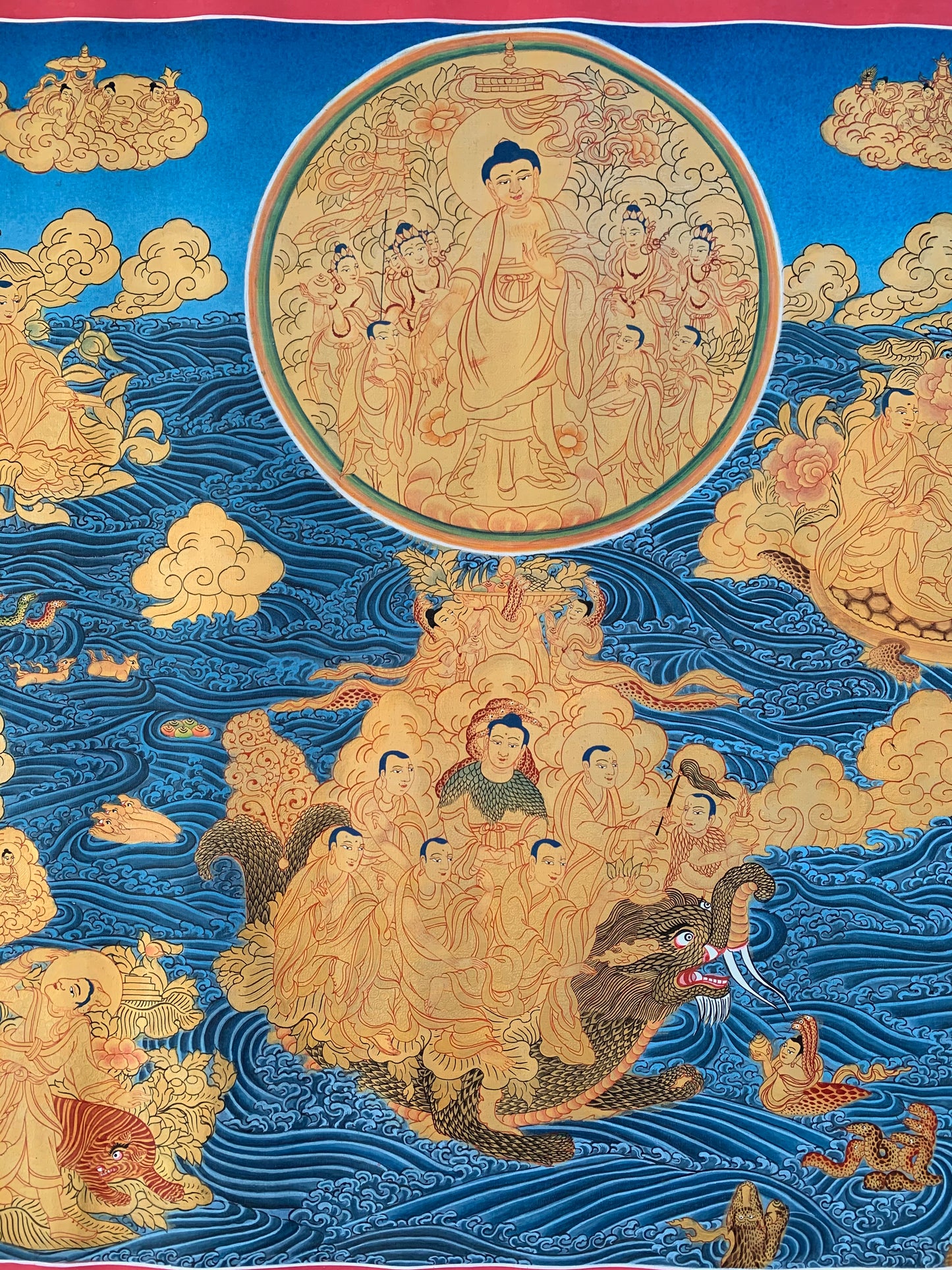 Paani Buddha Water Crossing Unbrocaded Thangka