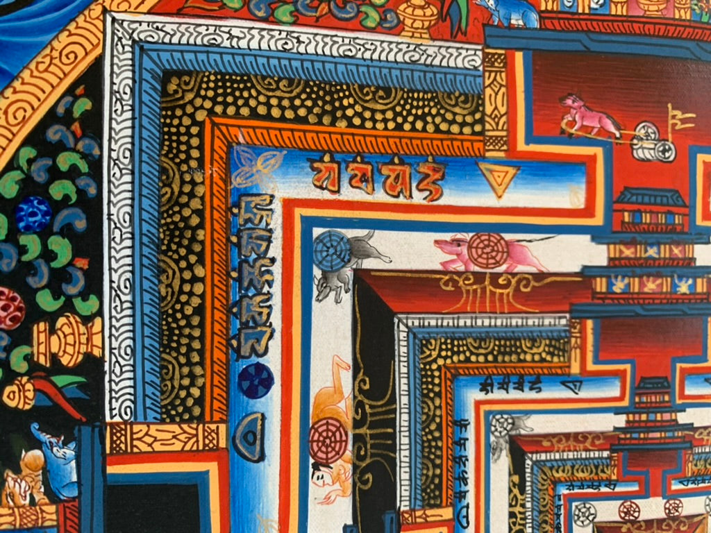 Kalachakra Mandala Eight Auspicious Symbols Blue Unbrocaded Thangka