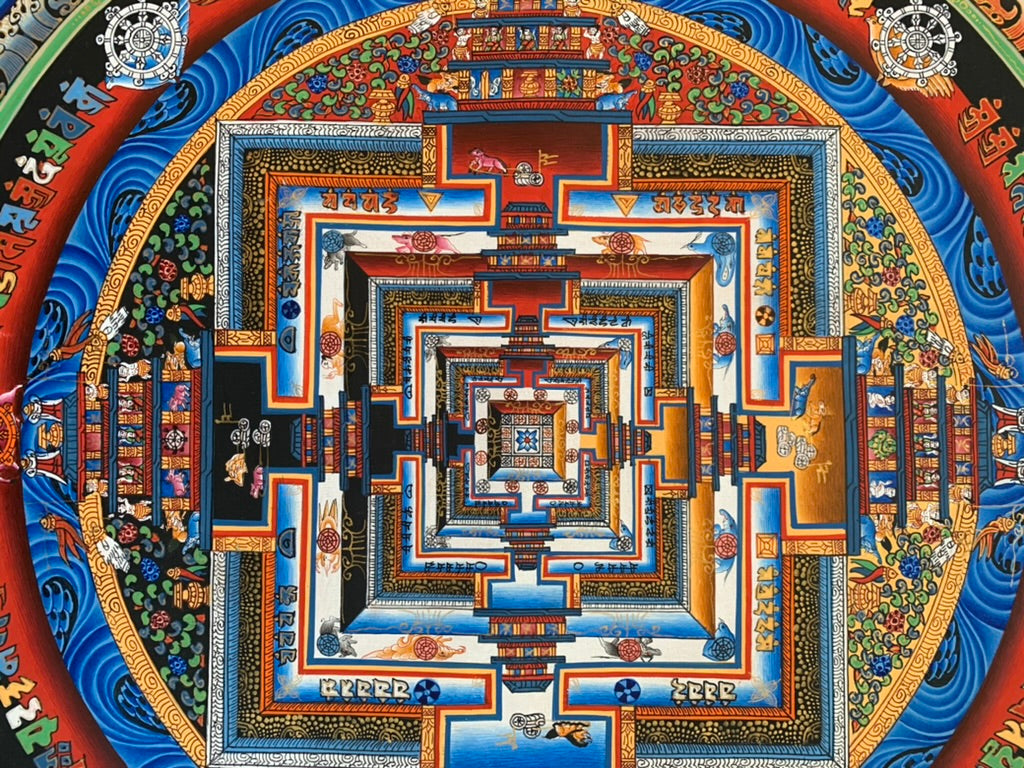 Kalachakra Mandala Eight Auspicious Symbols Blue Unbrocaded Thangka
