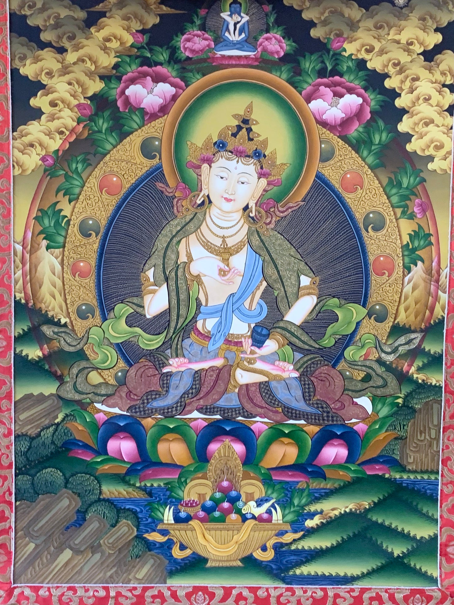 Vajrasattva Dark Blue Brocade Thangka