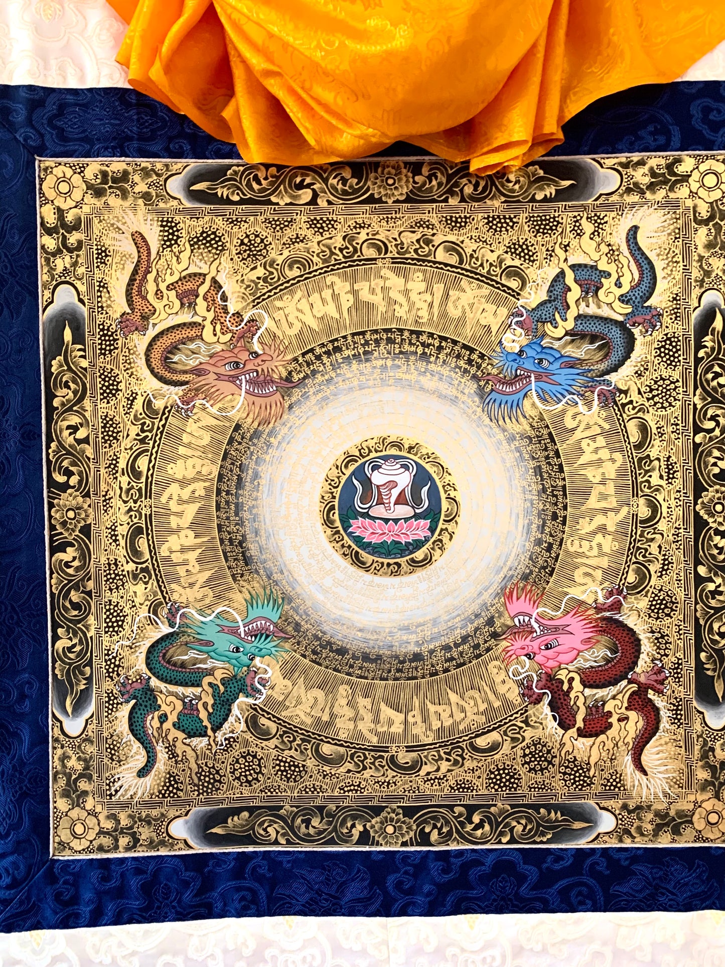 Mantra Mandala Conch Light Brocade Thangka