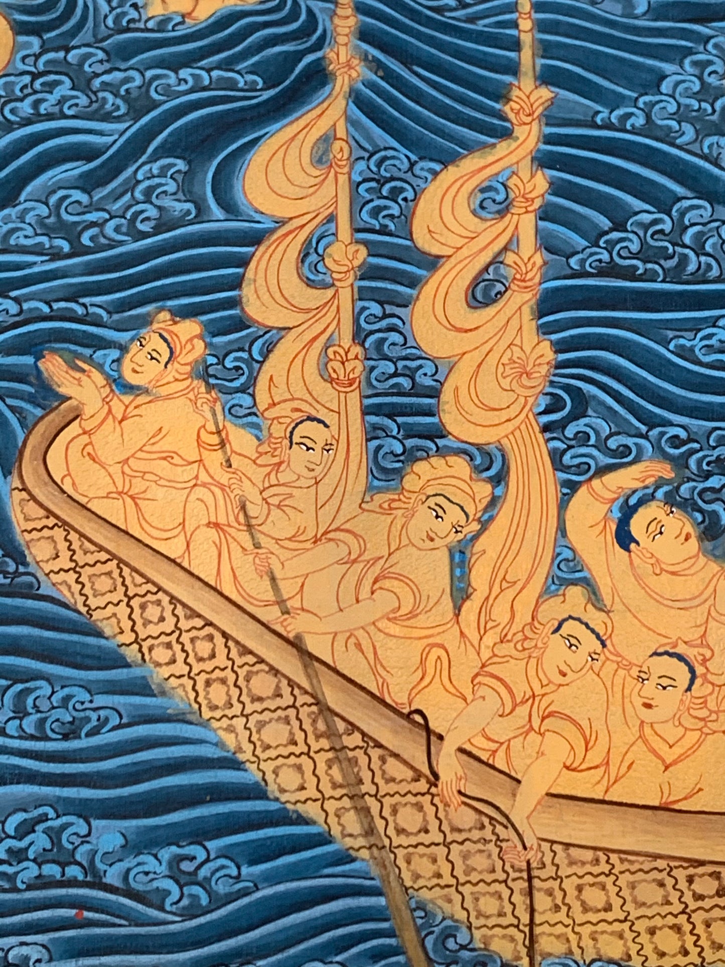 Paani Buddha Water Crossing Unbrocaded Thangka