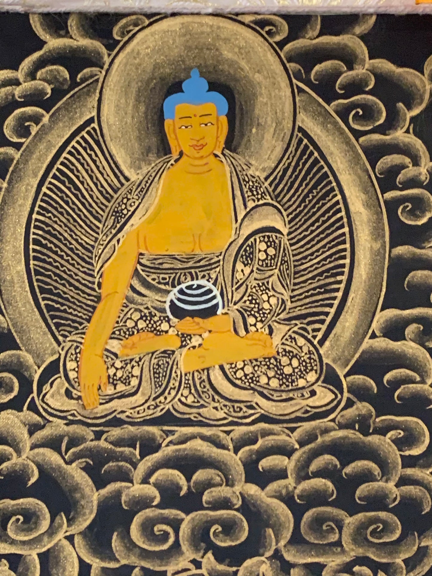Green Tara Black and Gold Brocade Thangka