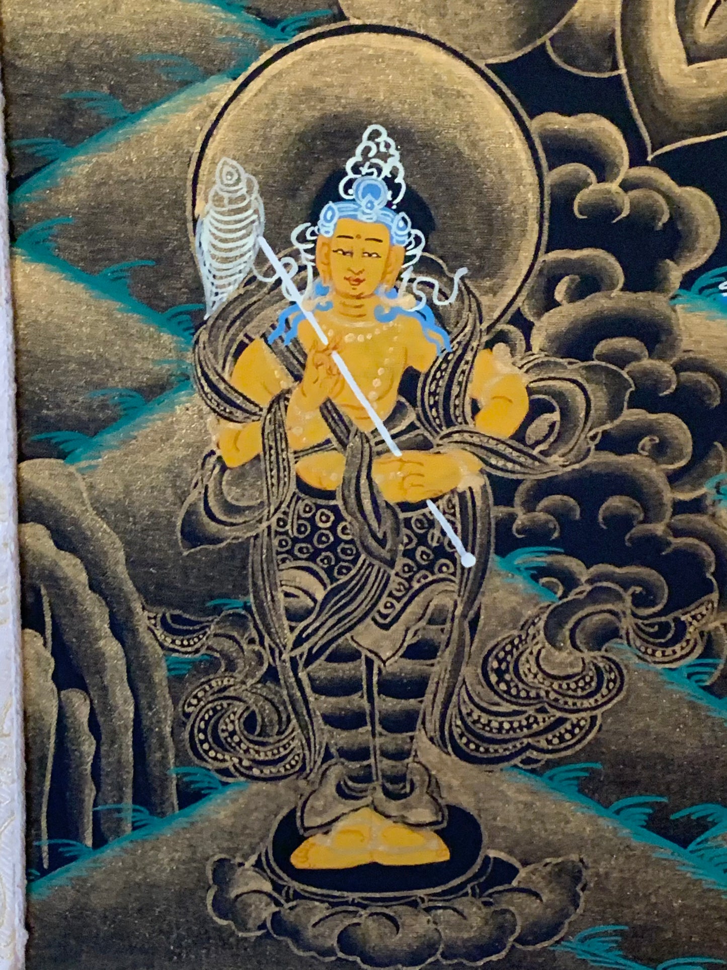 Green Tara Black and Gold Brocade Thangka