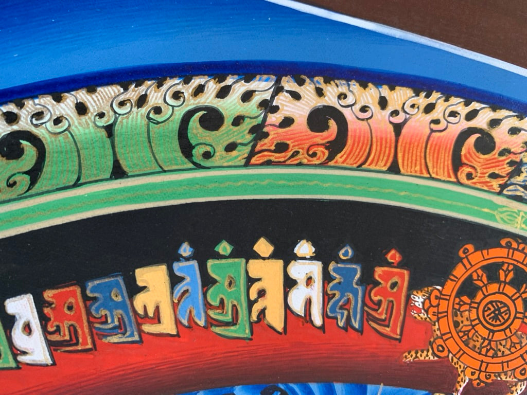 Kalachakra Mandala Eight Auspicious Symbols Blue Unbrocaded Thangka