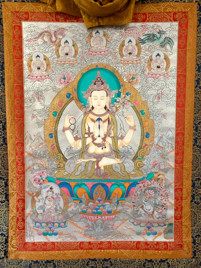 Silver Chenrezig Thangka