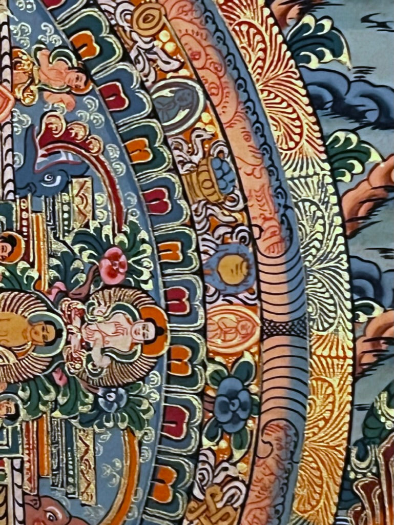 Five Mandala Dark Blue Brocade Thangka