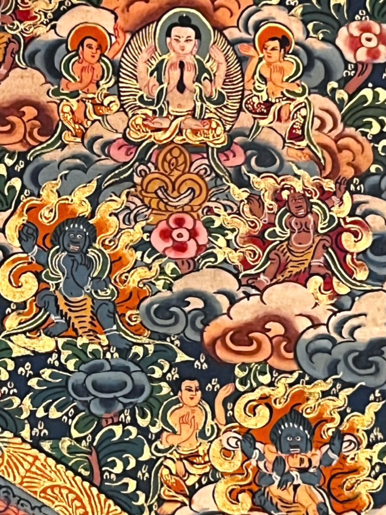 Five Mandala Dark Blue Brocade Thangka