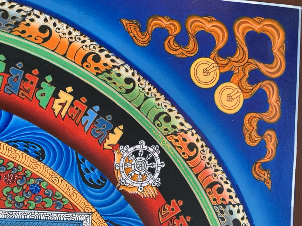 Kalachakra Mandala Eight Auspicious Symbols Blue Unbrocaded Thangka