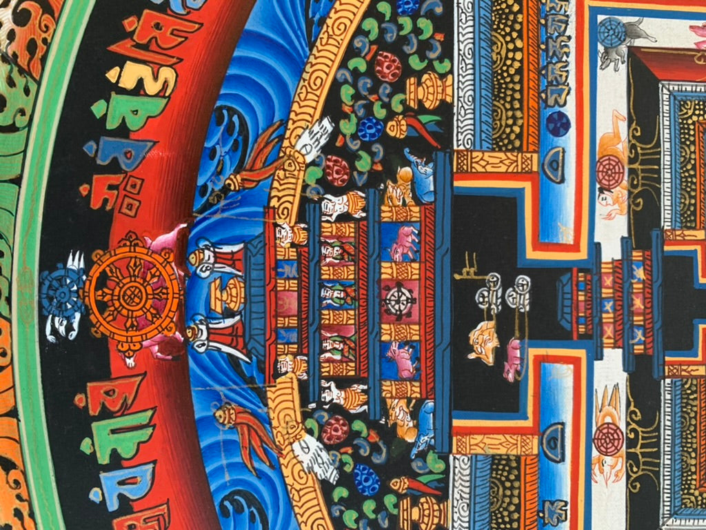Kalachakra Mandala Eight Auspicious Symbols Blue Unbrocaded Thangka