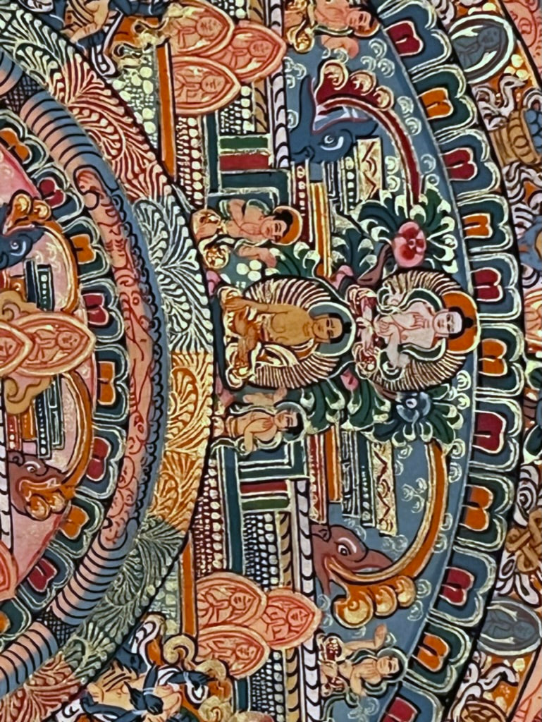 Five Mandala Dark Blue Brocade Thangka