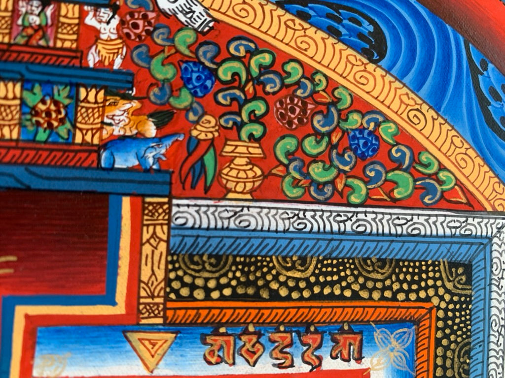 Kalachakra Mandala Eight Auspicious Symbols Blue Unbrocaded Thangka