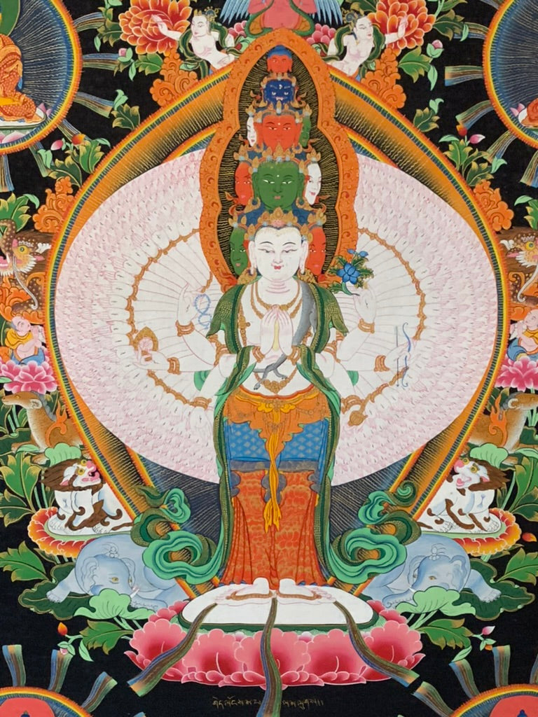 Thousand Armed Avalokiteshvara Five Dyhani Buddha Thangka