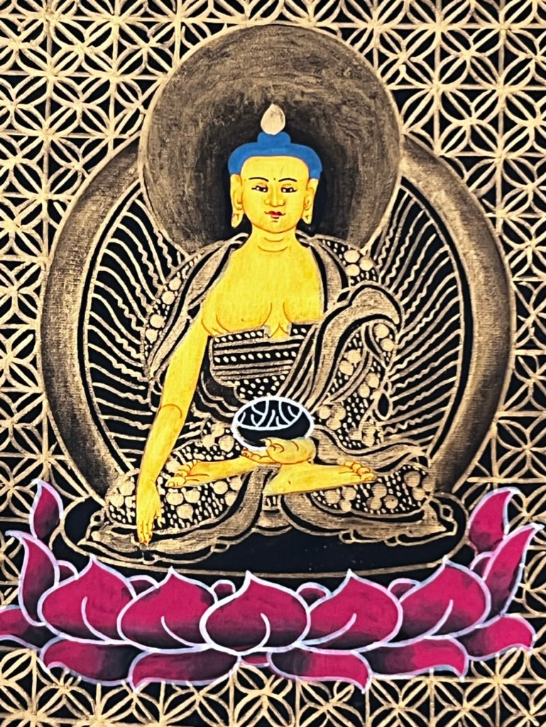 Green Tara Geometric Black Background Thangka
