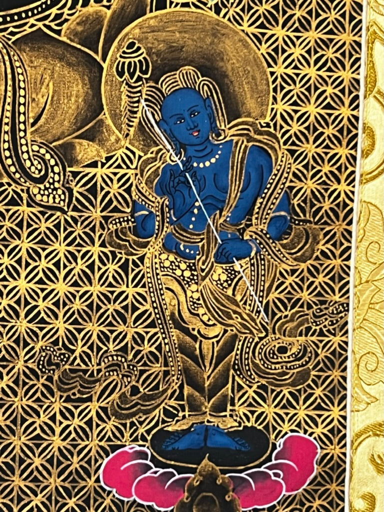Green Tara Geometric Black Background Thangka