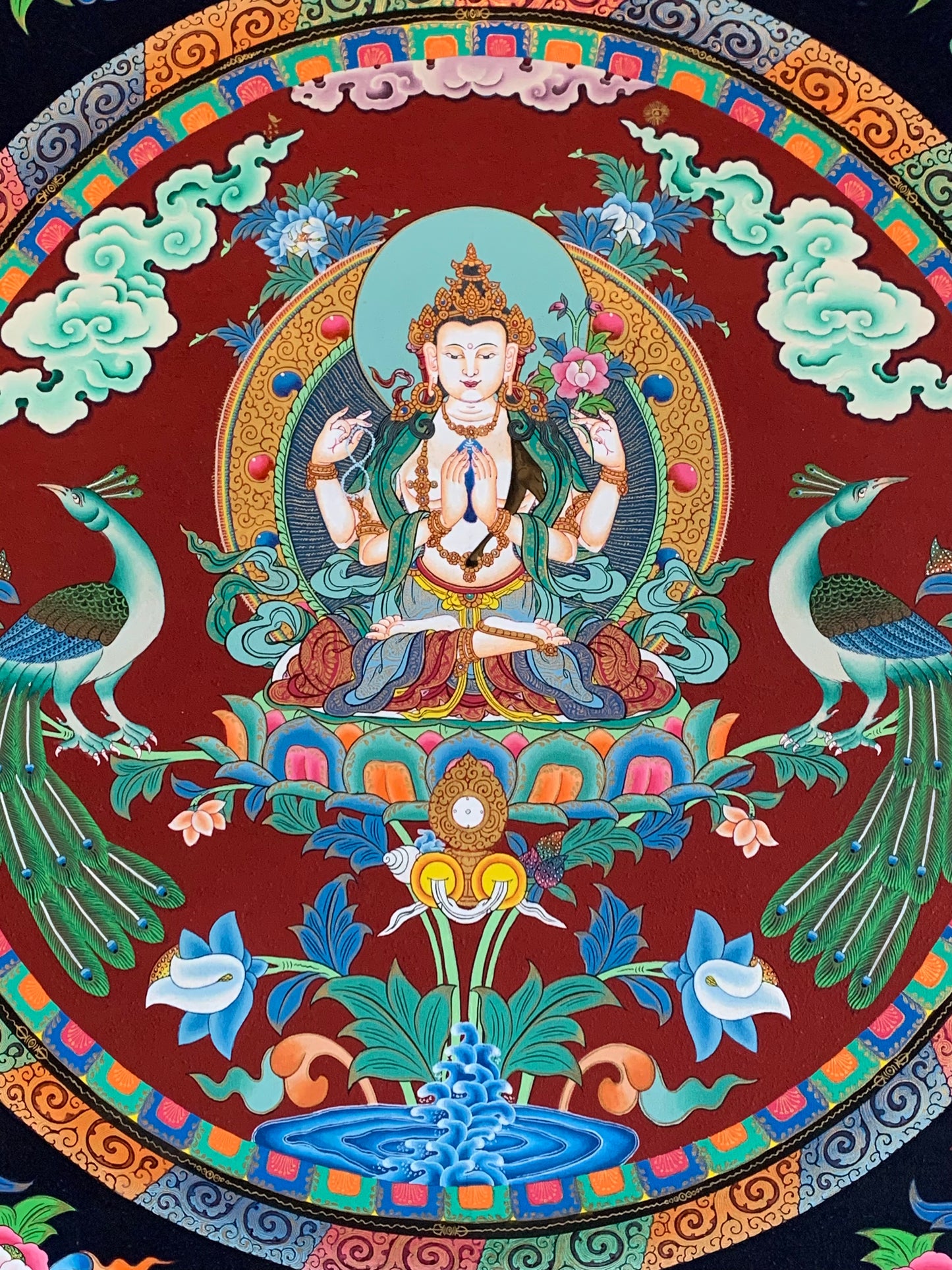 Chenrezig Bird Mandala Unbrocaded Thangka