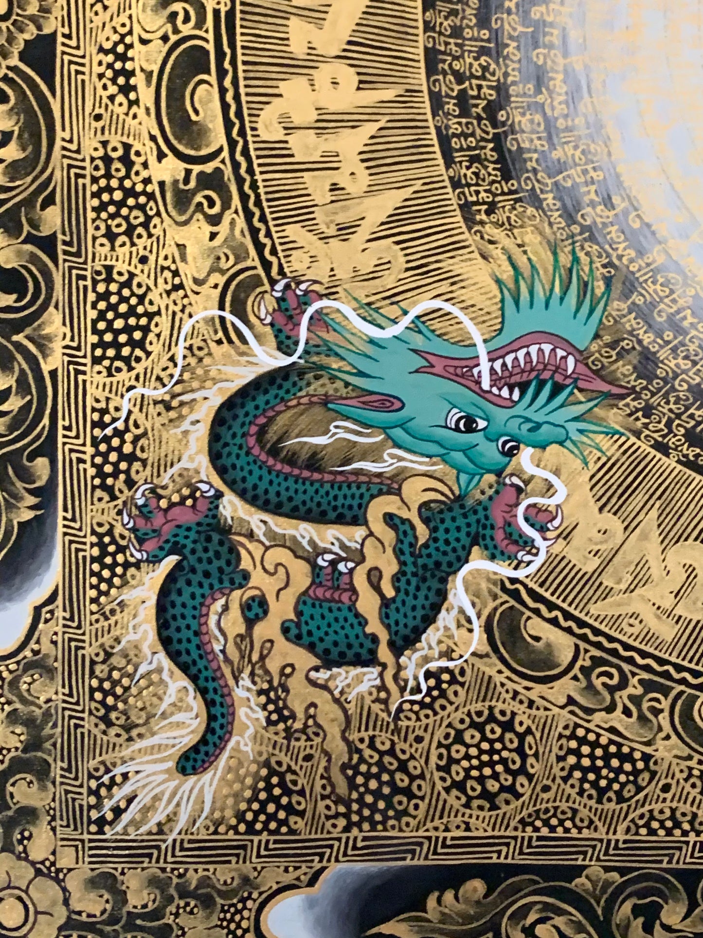 Mantra Mandala Conch Light Brocade Thangka