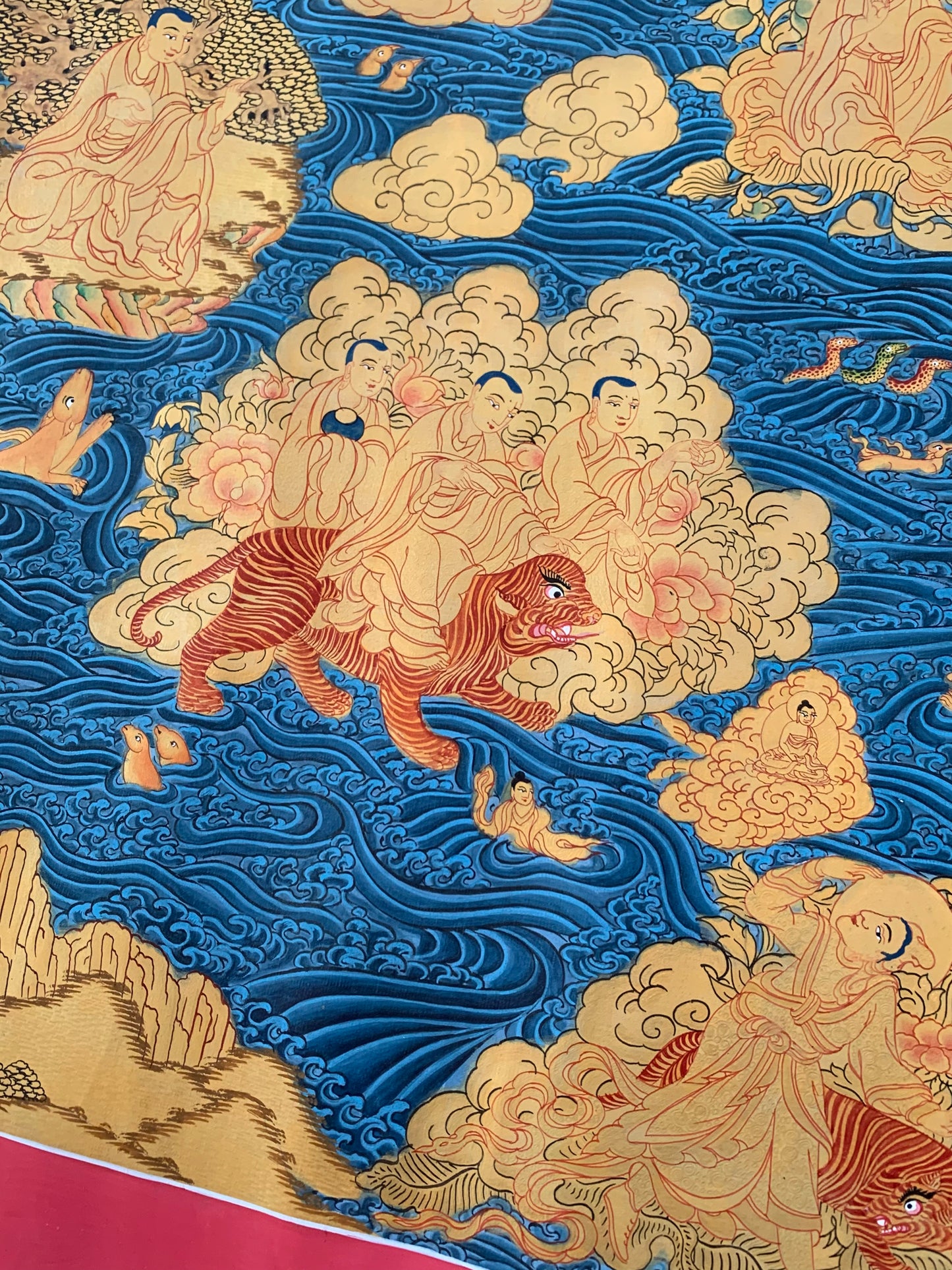 Paani Buddha Water Crossing Unbrocaded Thangka