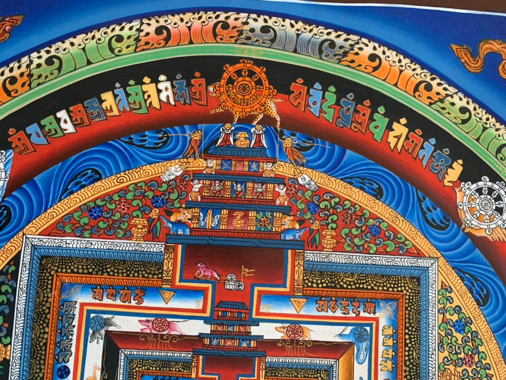 Kalachakra Mandala Eight Auspicious Symbols Blue Unbrocaded Thangka