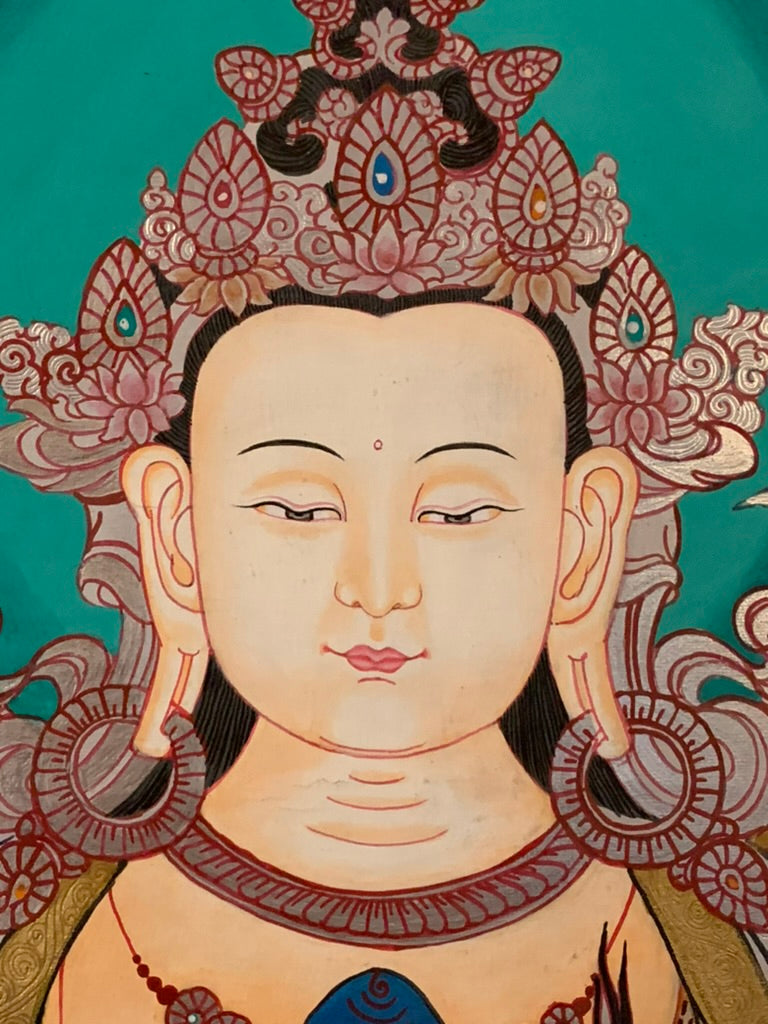Silver Chenrezig Thangka