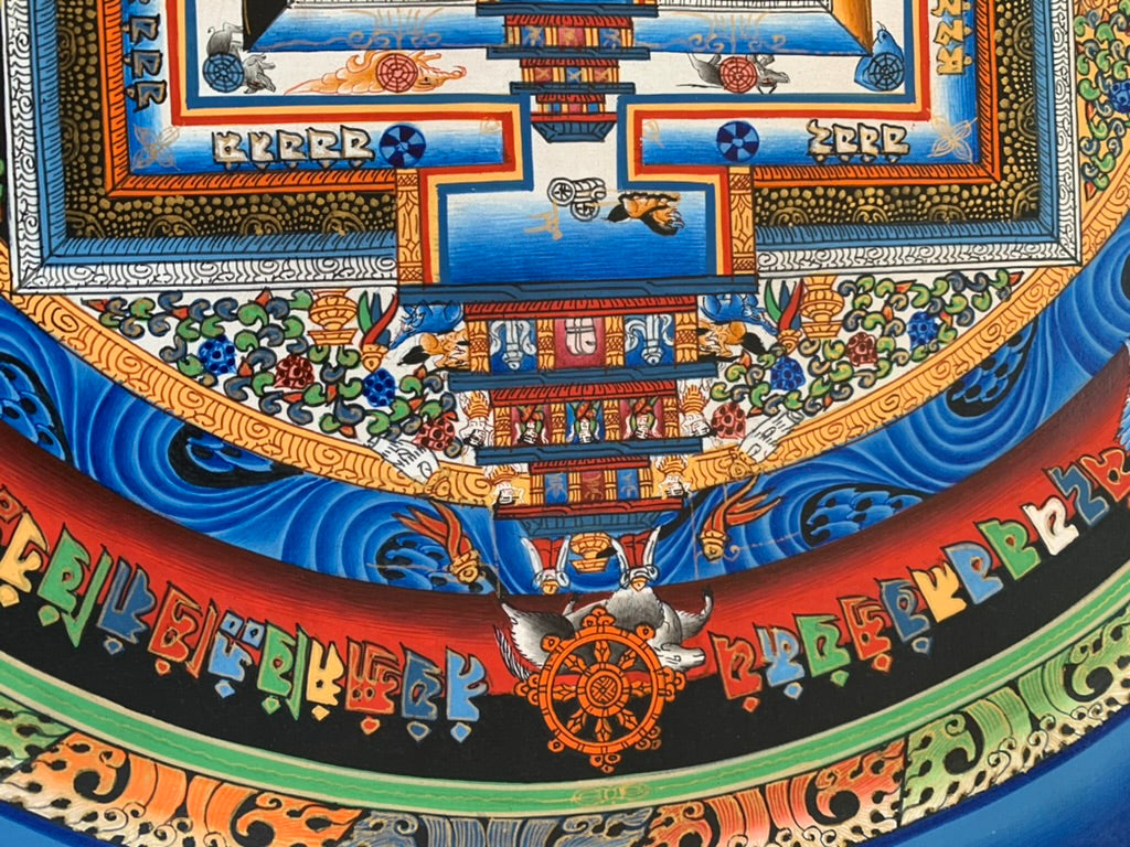 Kalachakra Mandala Eight Auspicious Symbols Blue Unbrocaded Thangka