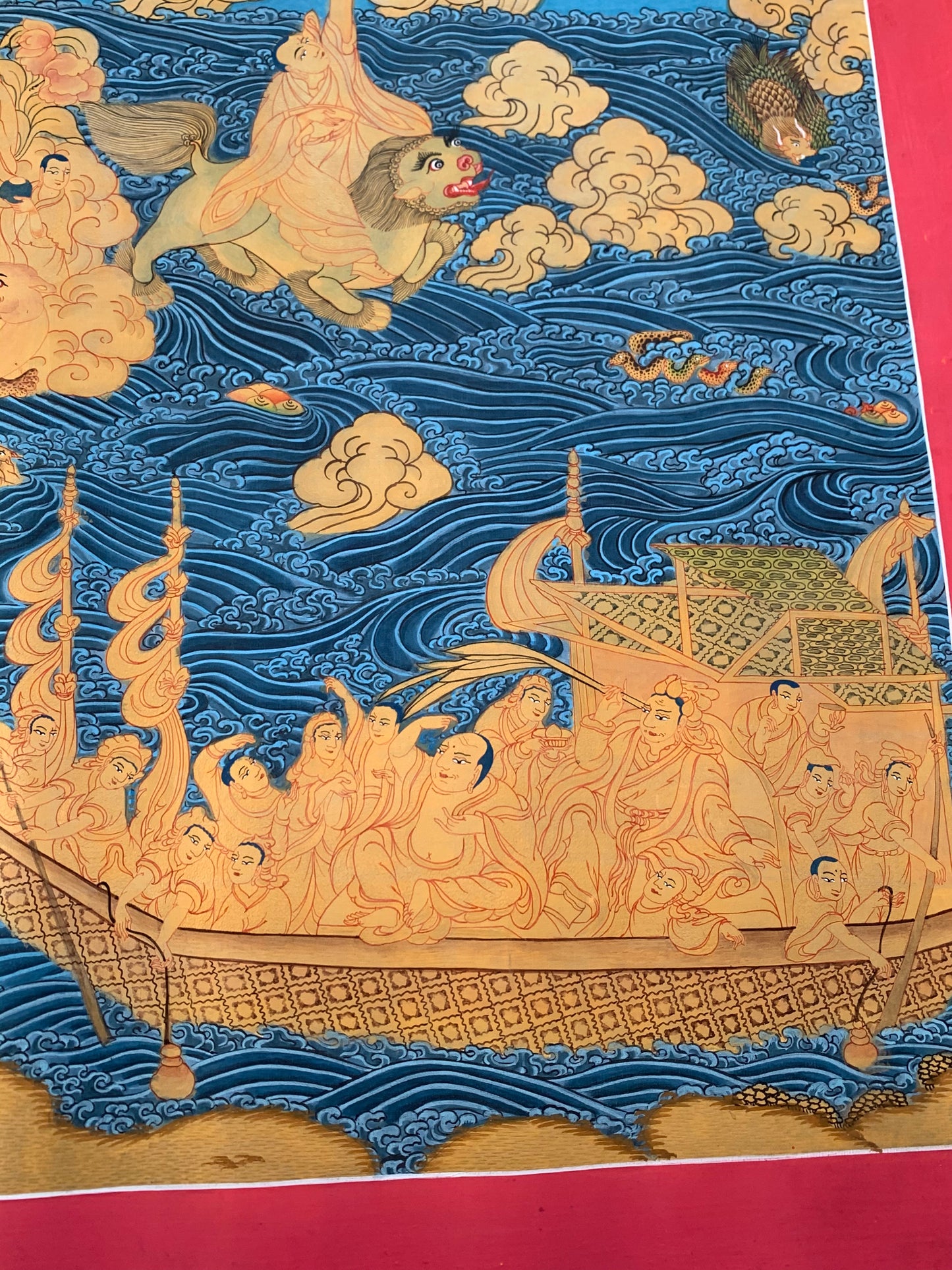 Paani Buddha Water Crossing Unbrocaded Thangka